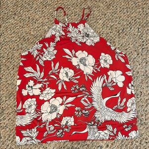 Express Red and White Fitted Crop Tank Top